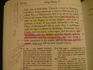 Annotation of Henry V used while writing my close reading paper.